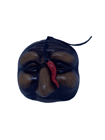 Maschera pulcinella in ceramica artigianale con corno 9 x 9 cm bomboniera - Dolci pensieri gift