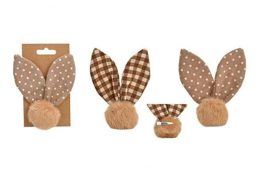Orecchie di coniglio con clip in metallo di tessuto marrone doppio - Dolci pensieri gift