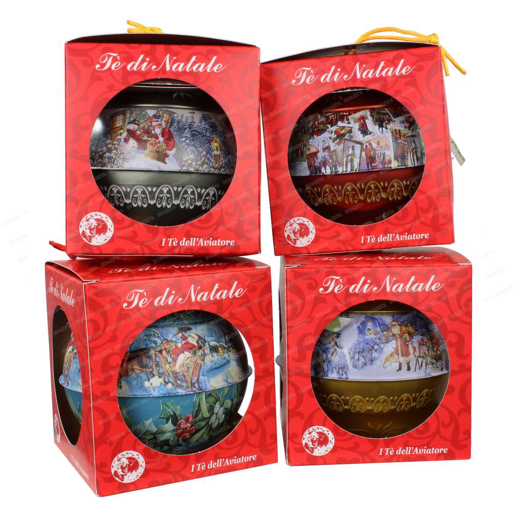 Palline tè di natale con 10 filtri confezione regalo in latta 10cm aviatore - Dolci pensieri gift