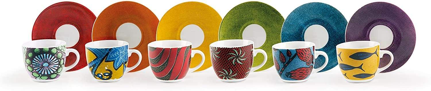 Pantelleria Set 6 Tazzine da caffè con Piattino, Porcellana, Multicolore - Dolci pensieri gift