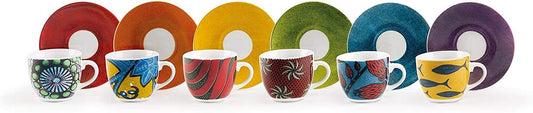 Pantelleria Set 6 Tazzine da caffè con Piattino, Porcellana, Multicolore - Dolci pensieri gift