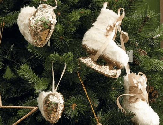 Pattini pattinaggio sul ghiaccio scarpe in tessuto bianco e oro set 2 paia - Dolci pensieri gift