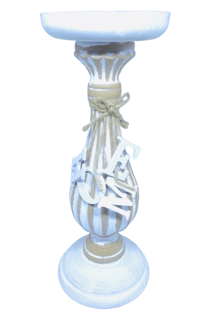 Porta candela bianco in legno con decorazione home 28 cm - Dolci pensieri gift