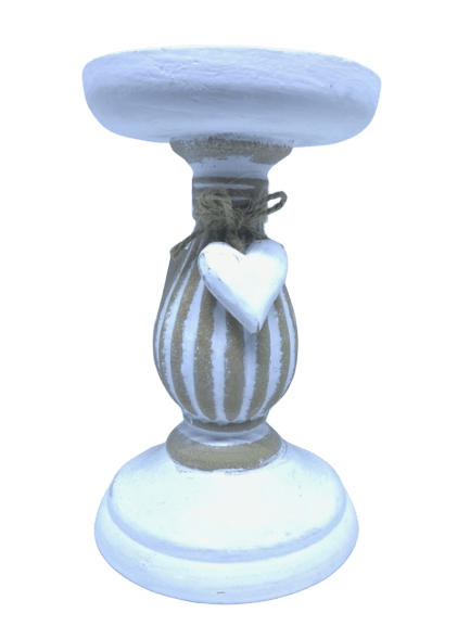 Porta candela bianco in legno shabby chic con cuore portacandela - Dolci pensieri gift