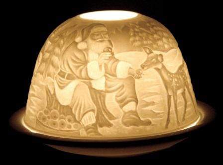 Portacandela in vetro con base in ceramica babbo natale con cerbiatto - Dolci pensieri gift