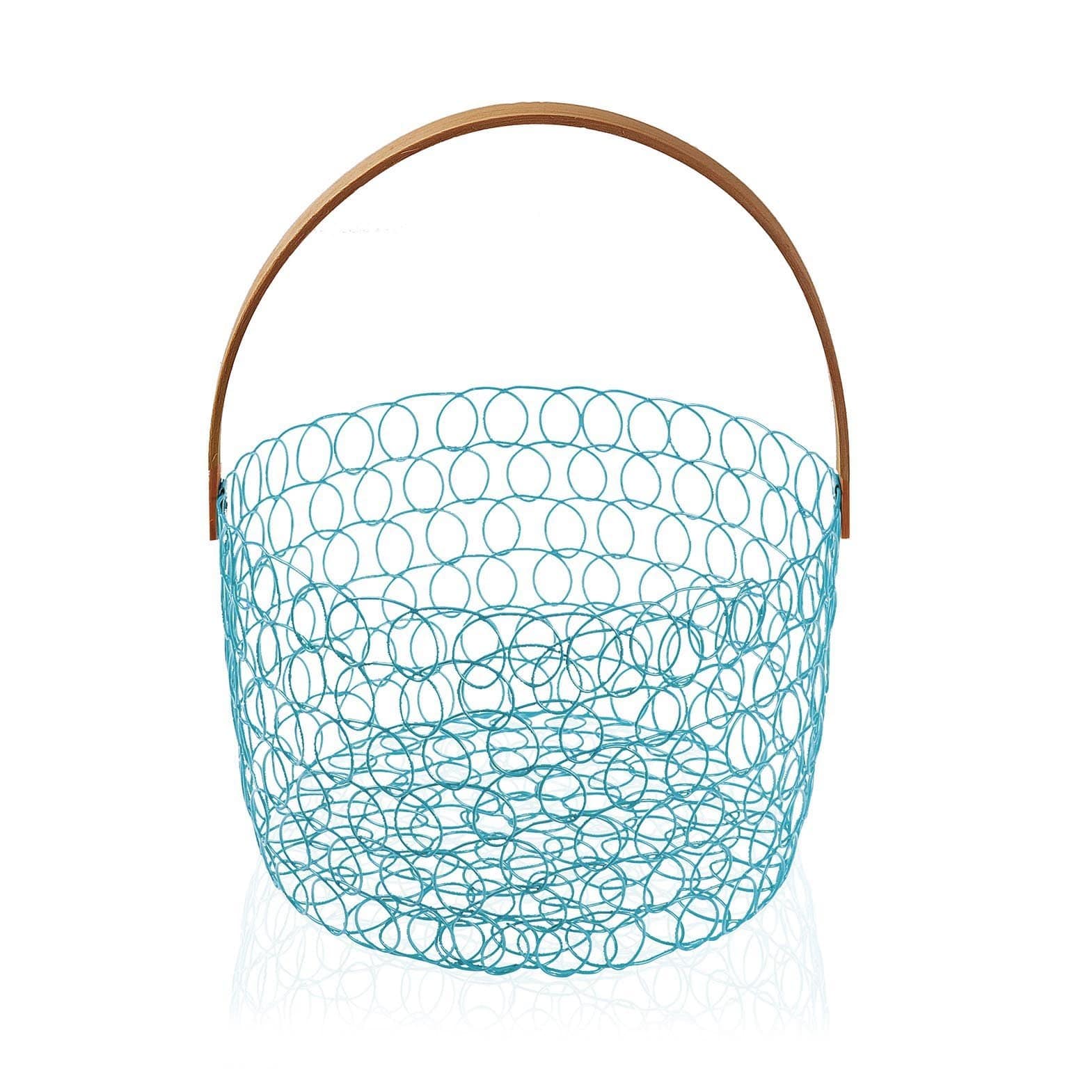 Portafrutta in metallo azzurro con manico in bambu 24 x 15 cm acquamarina - Dolci pensieri gift