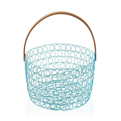 Portafrutta in metallo azzurro con manico in bambu 24 x 15 cm acquamarina - Dolci pensieri gift