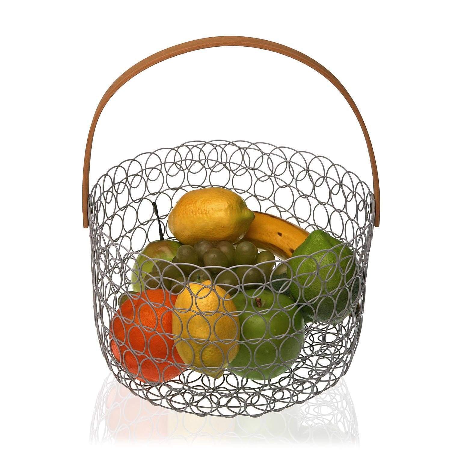 Portafrutta in metallo Grigio con manico in bambu 24 x 15 cm - Dolci pensieri gift