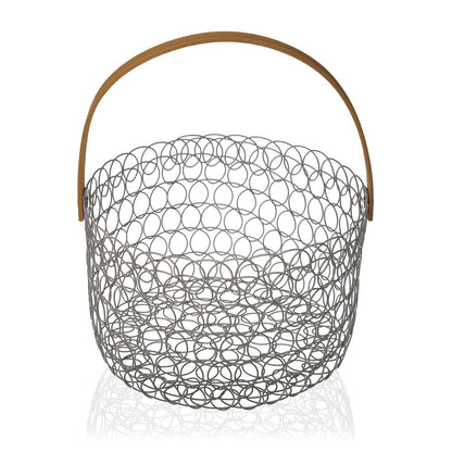 Portafrutta in metallo Grigio con manico in bambu 24 x 15 cm - Dolci pensieri gift