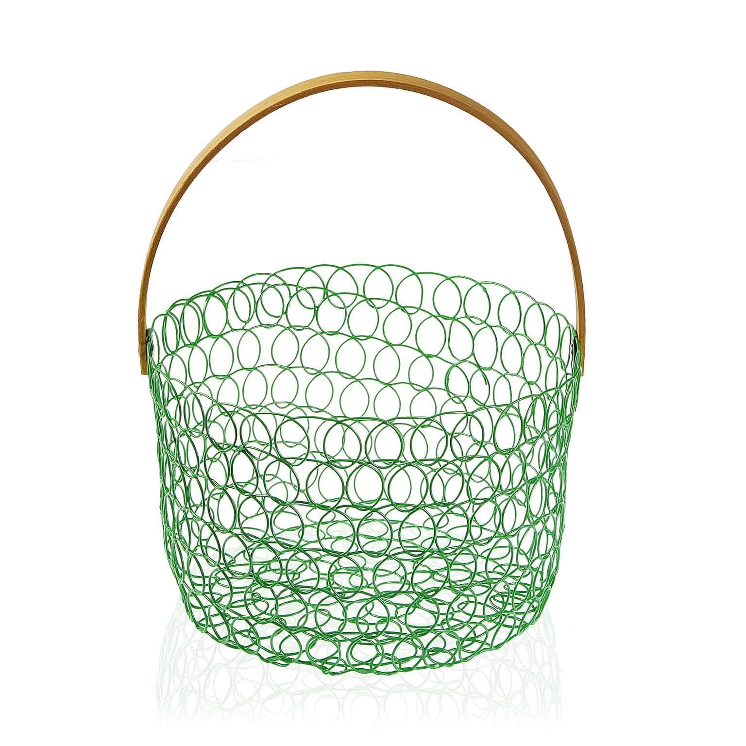 Portafrutta in metallo verde con manico in bambu 24 x 15 cm - Dolci pensieri gift