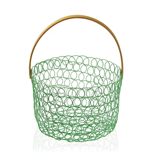 Portafrutta in metallo verde con manico in bambu 24 x 15 cm - Dolci pensieri gift