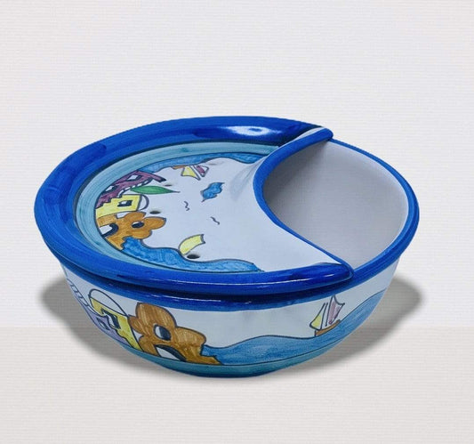 Positano " Sponzapane" in ceramica dipinto a mano con arabesque decorazione case 22 cm - Dolci pensieri gift