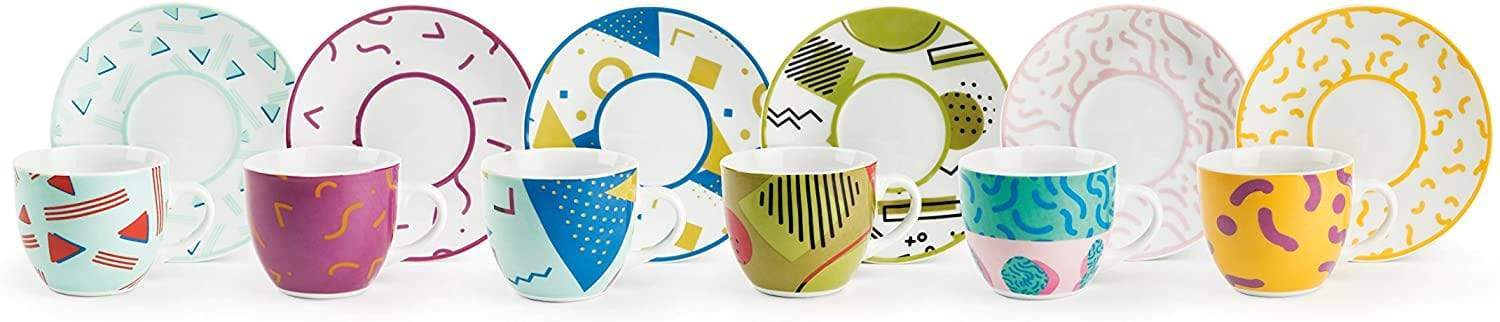 Radical Set 6 Tazzine da caffè con Piattino, Porcellana, Multicolore - Dolci pensieri gift