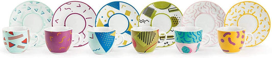 Radical Set 6 Tazzine da caffè con Piattino, Porcellana, Multicolore - Dolci pensieri gift