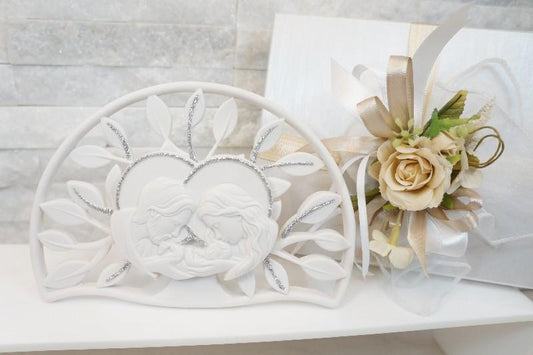 Sacro mezzaluna Sacra famiglia 18,5 cm x 13 cm Argento e polvere di marmo - Dolci pensieri gift