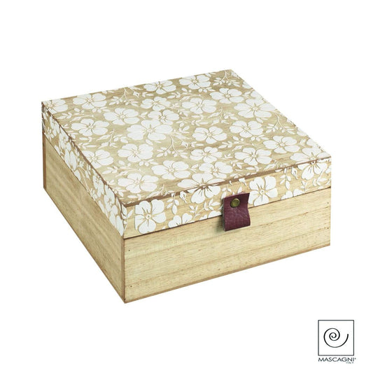 Scatola in legno porta tea tisane infusi tè decorata con fiori 15 x 15 cm aviatore - Dolci pensieri gift