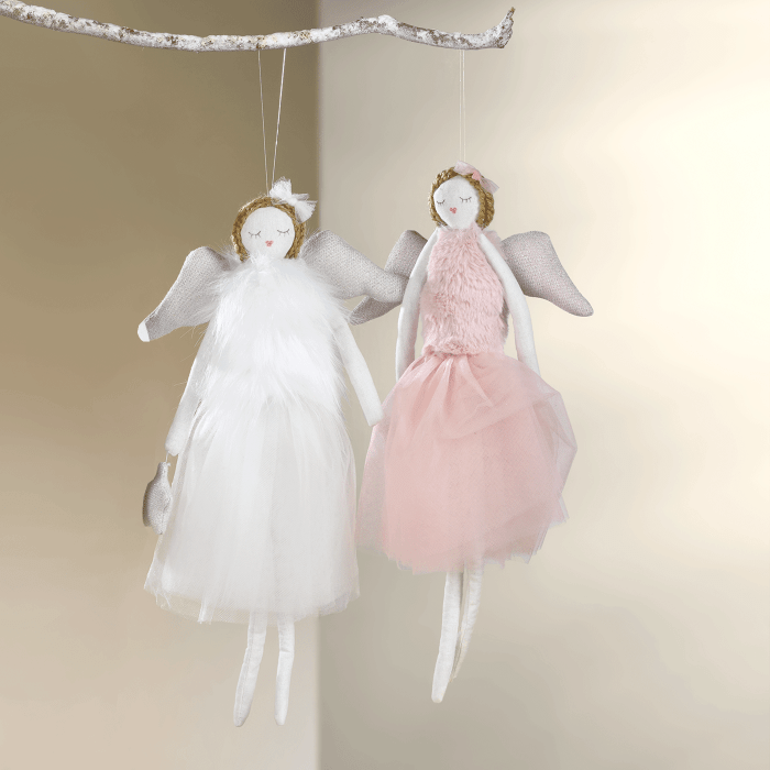 Set 2 angeli in tessuto coppia peluche bianco e rosa 41 cm angelo stof -  Dolci pensieri gift