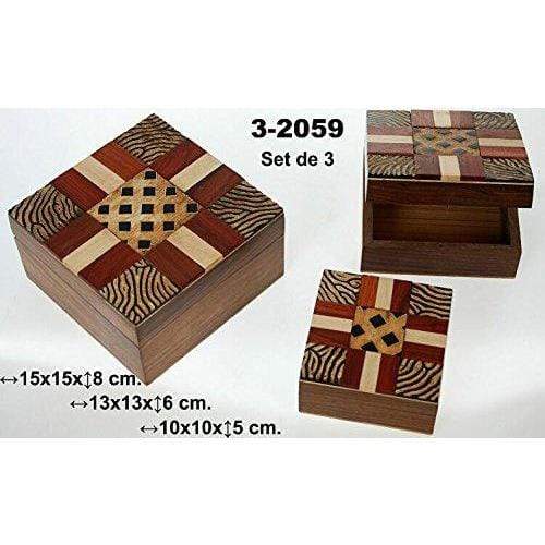 Set 3 scatole in legno quadrate porta gioie design Africa orientale - Dolci pensieri gift