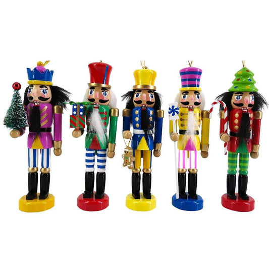 SET 5 pz Decorazione albero di natale in legno Schiaccianoci colorati 15 cm - Dolci pensieri gift