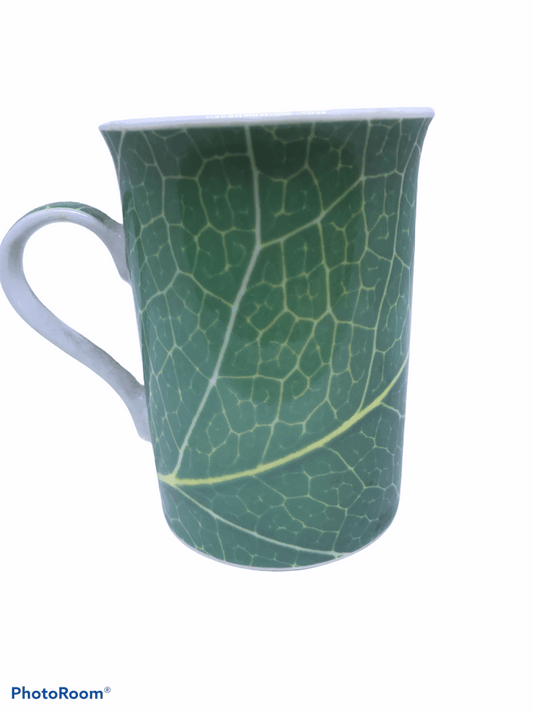 Tazza da colazione in ceramica decoro foglia verde - Dolci pensieri gift