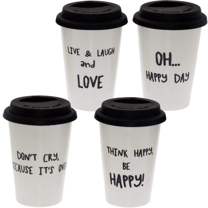 Tazza termica travel mug bianca con decorazioni in porcellana - Dolci pensieri gift