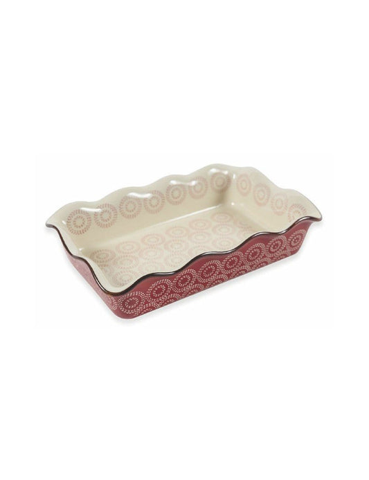 Teglia rettangolare stampo in ceramica bianca e rossa 21 x 12 cm con decorazioni - Dolci pensieri gift