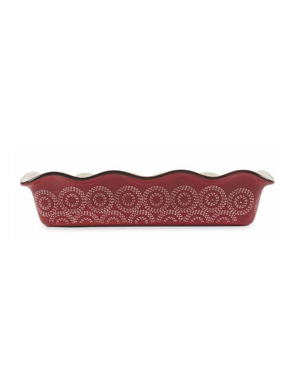 Teglia rettangolare stampo in ceramica bianca e rossa 21 x 12 cm con decorazioni - Dolci pensieri gift