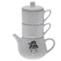 Teiera con 2 tazze set 3 pezzi in porcellana a pois con decorazioni - Dolci pensieri gift