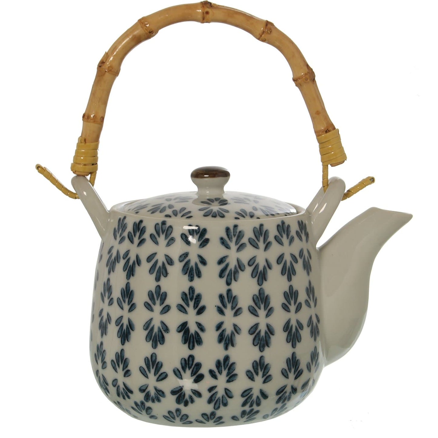 Teiera Giapponese in ceramica con manico in bambù fantasia blu fiori - Dolci pensieri gift