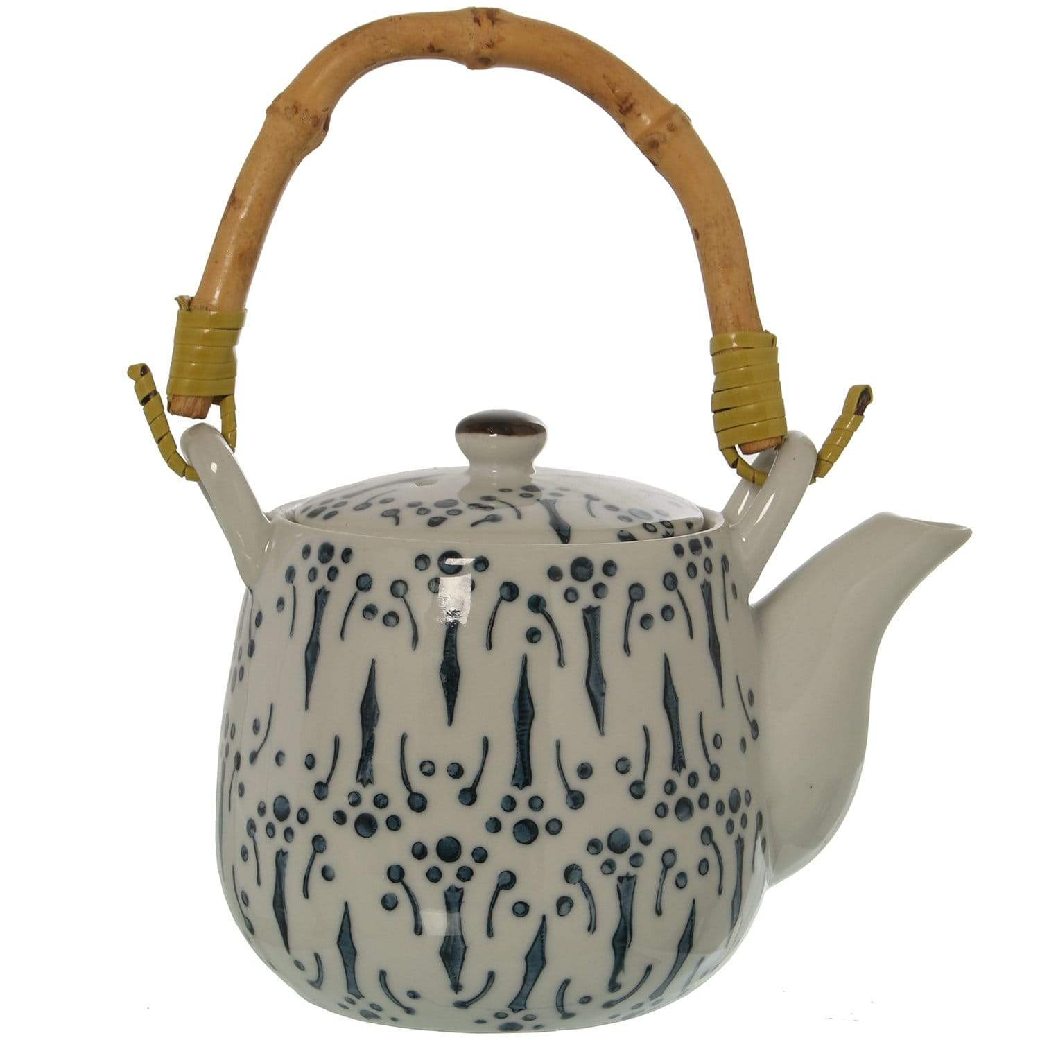 Teiera Giapponese in ceramica con manico in bambù fantasia blu punti - Dolci pensieri gift