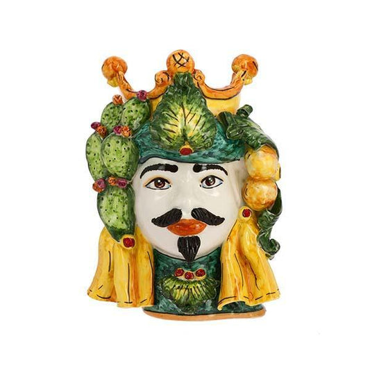 TESTA DI MORO RE CON FICO D'INDIA DECORATA CERAMICA CALTAGIRONE D. 24X30 - Dolci pensieri gift