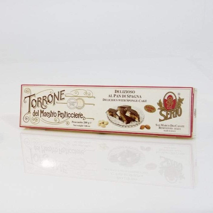 TORRONE SERIO alla mandorla con cuore di pan di spagna e ricoperto di cioccolato 200gr - Dolci pensieri gift