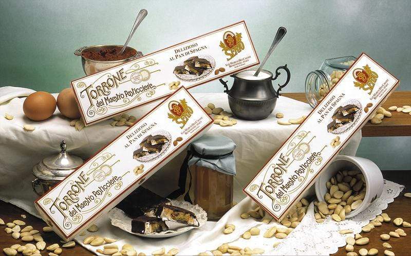 TORRONE SERIO alla mandorla con cuore di pan di spagna e ricoperto di cioccolato 200gr - Dolci pensieri gift