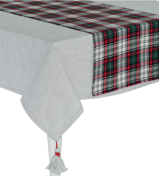 Tovaglia natalizia 12 Beige con nappe ai 4 angoli con runner tartan con filo oro - Dolci pensieri gift