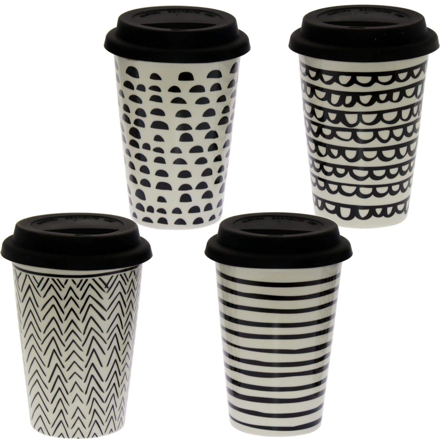 Travel mug tazza con coperchio in silicone termica in porcellana bianco e nero - Dolci pensieri gift