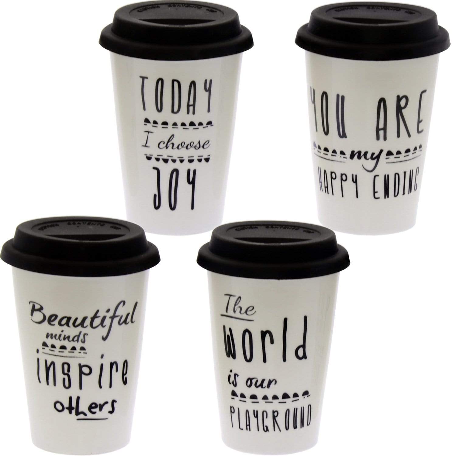 Travel mug tazza termica con tappo in silicone porcellana bianca e frasi - Dolci pensieri gift