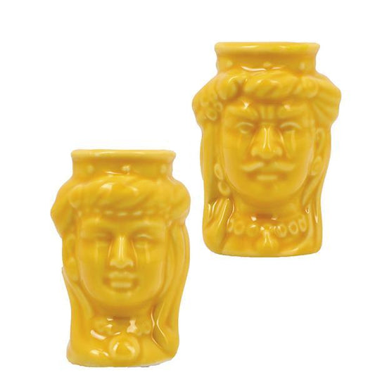 VASETTO TESTE DI MORO 2 ASSORTITI PORCELLANA LUCIDA GIALLO 4,5X6,5 - Dolci pensieri gift