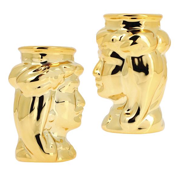 VASETTO TESTE DI MORO 2 ASSORTITI PORCELLANA LUCIDA ORO 4,5X6,5 - Dolci pensieri gift