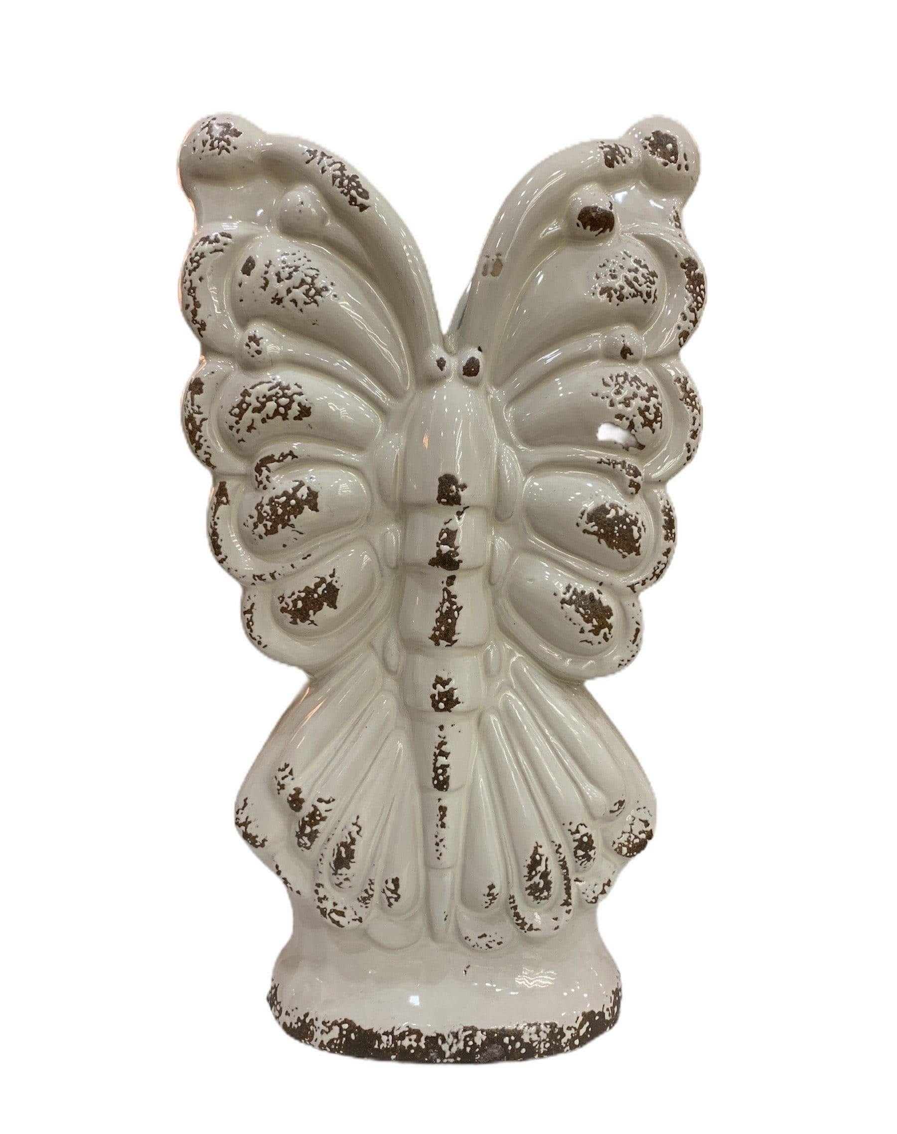 Vaso porta fiori in ceramica farfalla shabby chic effetto anticato 14 x 32 cm - Dolci pensieri gift