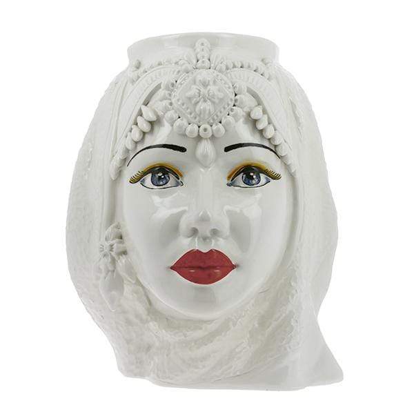 VASO TESTA DI MORO DONNA ARABA DECORO BIANCO CERAMICA CALTAGIRONE D. 25X35 - Dolci pensieri gift