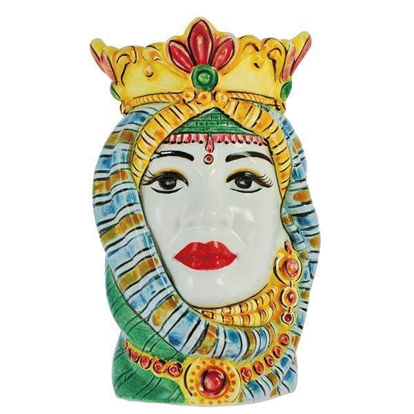 VASO TESTA DI MORO DONNA REGINA ARABA COLORATA CERAMICA CALTAGIRONE D. 17X25 - Dolci pensieri gift
