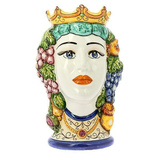 VASO TESTA DI MORO DONNA REGINA DECORO FICO D' INDIA CERAMICA CALTAGIRONE D. 25X35 - Dolci pensieri gift