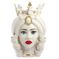 VASO TESTA DI MORO REGINA BIANCA CON CORONA DECORO ORO CERAMICA CALTAGIRONE D. 27X40 - Dolci pensieri gift