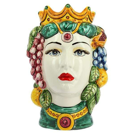 VASO TESTA DI MORO REGINA DECORO FRUTTA CERAMICA CALTAGIRONE D. 26X35 - Dolci pensieri gift