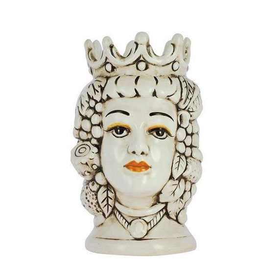 VASO TESTA DI MORO REGINA FRUTTA BIANCA DECORATA CERAMICA CALTAGIRONE D. 18X28 - Dolci pensieri gift