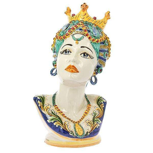 VASO TESTA DI MORO REGINA LUSSO MEZZO BUSTO DECORATO CERAMICA CALTAGIRONE D. 26X45 - Dolci pensieri gift