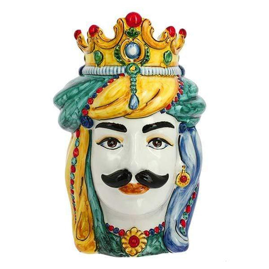 VASO TESTA DI MORO UOMO RE NORMANNO DECORATA CERAMICA CALTAGIRONE D. 26X38 - Dolci pensieri gift