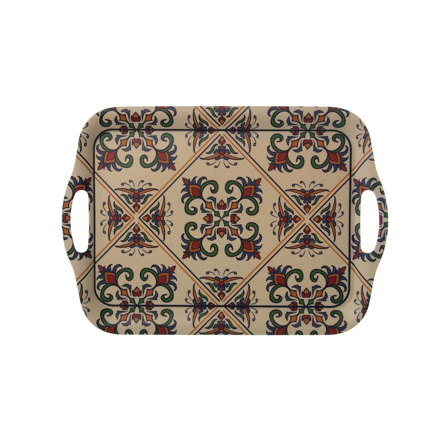 Vassoio in Bambù con decorazione Maioliche 36x25,8x2 Cm - Dolci pensieri gift