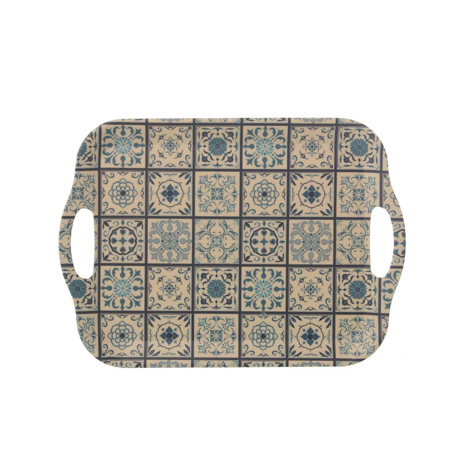 Vassoio in Bambù beige con decorazione maioliche blu 36x25,8x2 Cm - Dolci pensieri gift