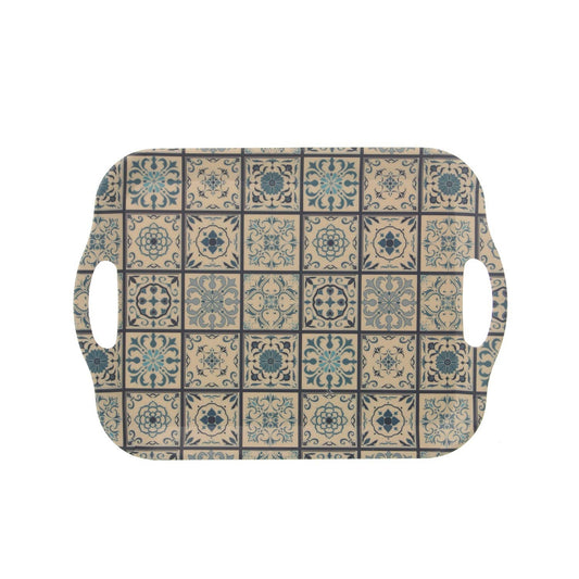 Vassoio in Bambù beige con decorazione maioliche blu 36x25,8x2 Cm - Dolci pensieri gift